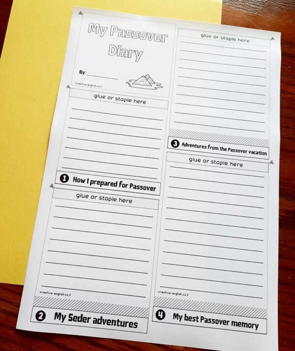 משימת כתיבה באנגלית לפסח Passover Writing Prompts printables